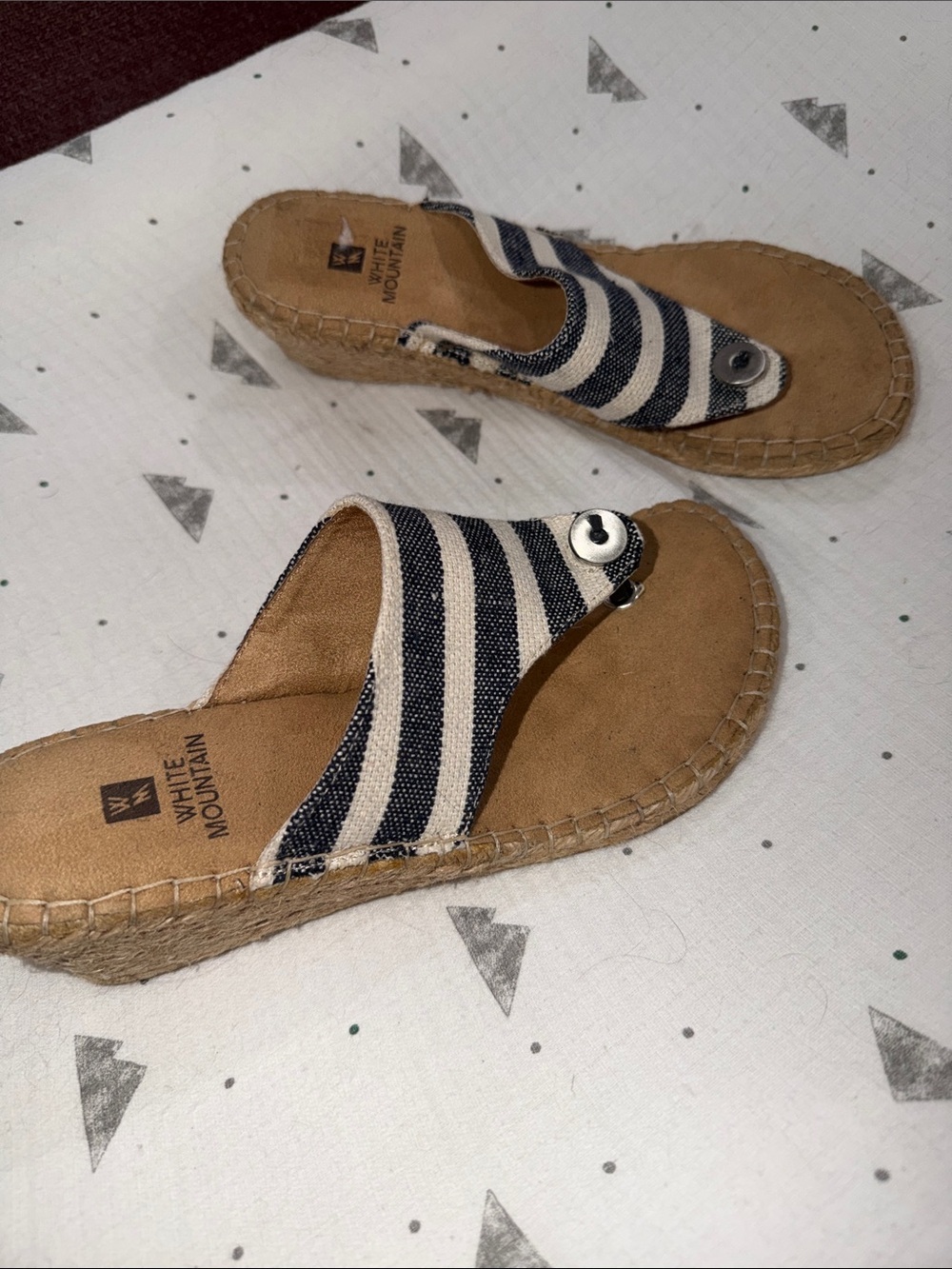 White Mountain Navy & White Striped Espadrille Wedge Slides